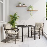vidaXL Ensemble de salle à manger de jardin 3 pièces avec coussins en rotin poly brun
