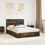 vidaXL Lit de Rangement Chêne fumé 160 x 200 cm Bois d'ingénierie