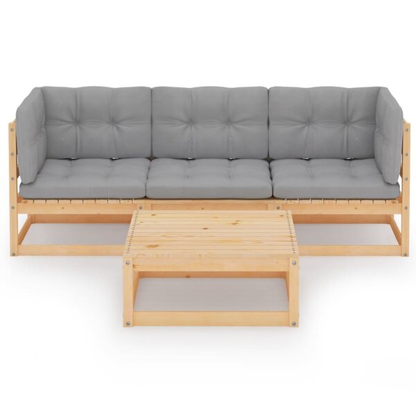 Salon de jardin meuble d'extérieur ensemble de mobilier 4 pièces avec coussins bois de pin massif 02_0016112