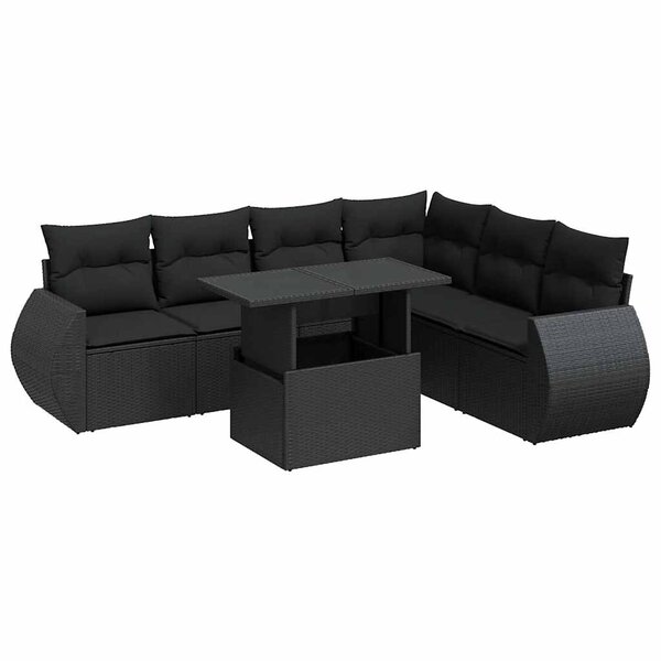 vidaXL Salon de jardin 7 Pièces avec coussins noir résine tressée