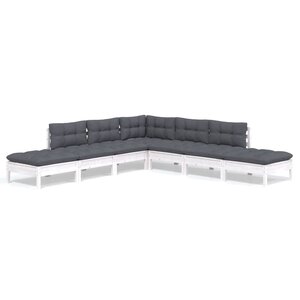vidaXL Salon de jardin 7 Pièces avec coussins blanc bois de pin