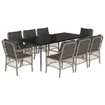 vidaXL Ensemble à manger de jardin et coussins 9 Pièces gris clair rotin