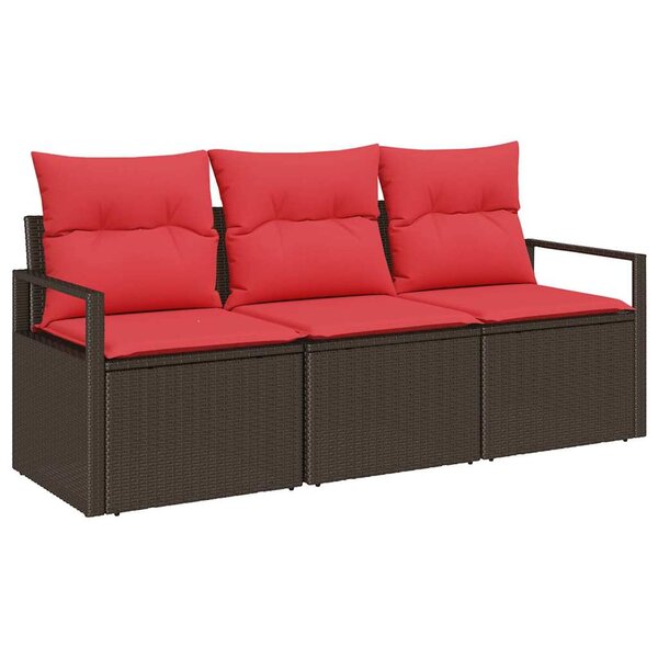 vidaXL Ensemble de canapé de jardin avec coussin 3 Pièces Marron et rouge