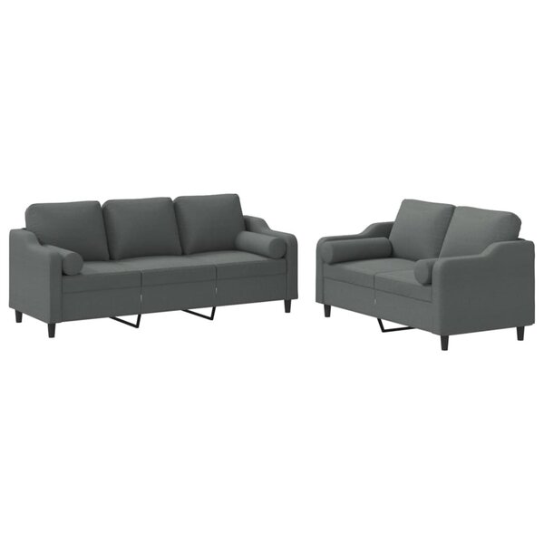 vidaXL Ensemble de canapés 2 Pièces coussins gris foncé tissu
