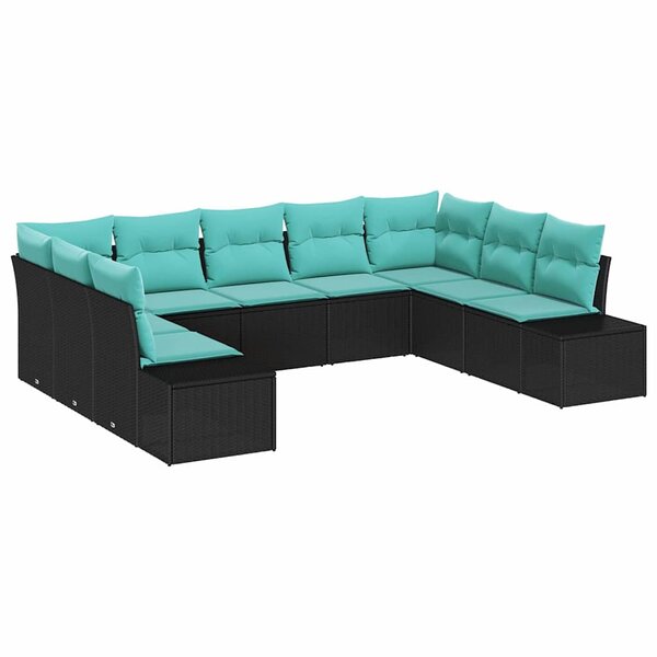 vidaXL Ensemble de canapé de jardin 9 Pièces Noir et turquoise Polyrotin