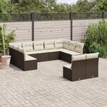vidaXL Salon de jardin et coussins 11 Pièces marron résine tressée