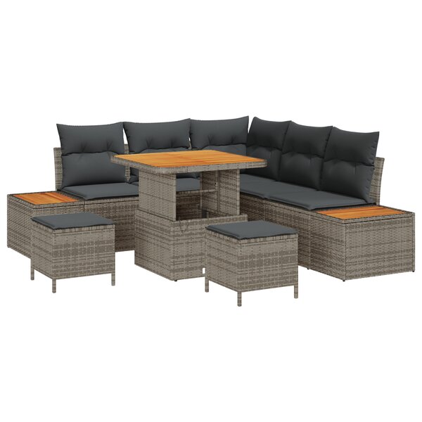 Ensemble de canapés de jardin 8 pièces avec coussins gris poly rattan acacia