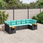 vidaXL Salon de jardin 7 Pièces avec coussins noir résine tressée