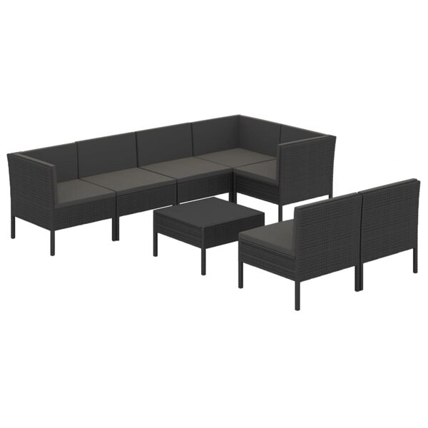 vidaXL Salon de jardin 8 Pièces avec coussins résine tressée noir