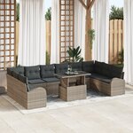 Ensemble de Canapés 11 Pièces avec Coussins Gris en Poly Rattan