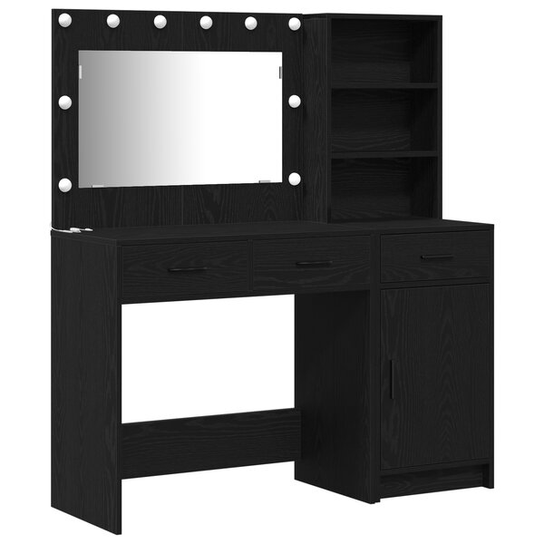 Set de coiffeuse 2 pièces avec LED en bois d'ingénierie noir
