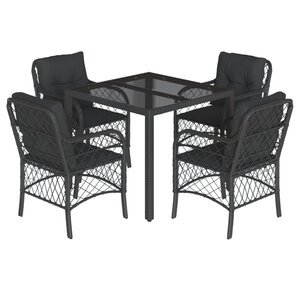 vidaXL Ensemble à manger de jardin coussins 5Pièces Noir Résine tressée