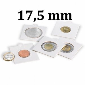 Cadres cartonnés autocollant pour monnaies jusqu'à 17 5mm. Paquet - 25 étuis