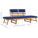 vidaXL Banc de jardin avec coussins 2-en-1 190 cm Bois solide d'acacia