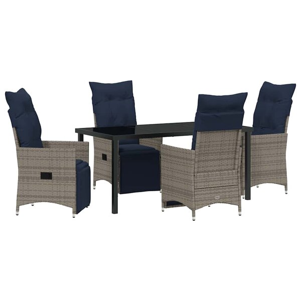 vidaXL Ensemble table et chaises avec coussin 5 Pièces Gris Rotin PE