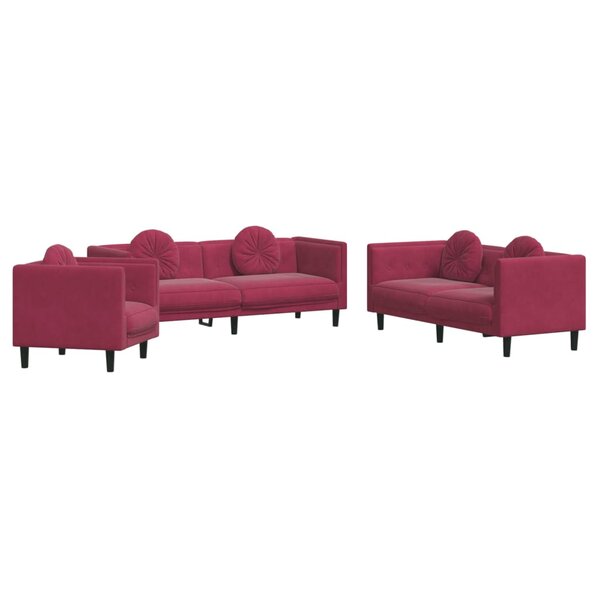 vidaXL Ensemble de canapés 3 Pièces avec coussins rouge bordeaux velours