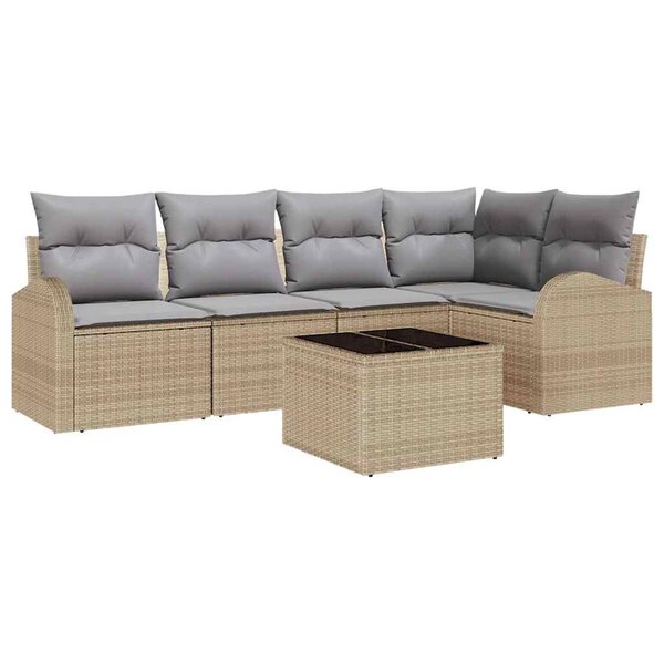vidaXL Ensemble de canapé de jardin 6 Pièces Beige Poly rotin