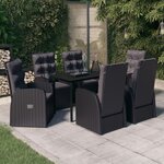 vidaXL Ensemble à manger de jardin avec coussins 7 Pièces Noir