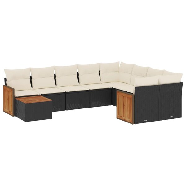 vidaXL Salon de jardin 10 Pièces avec coussins noir résine tressée