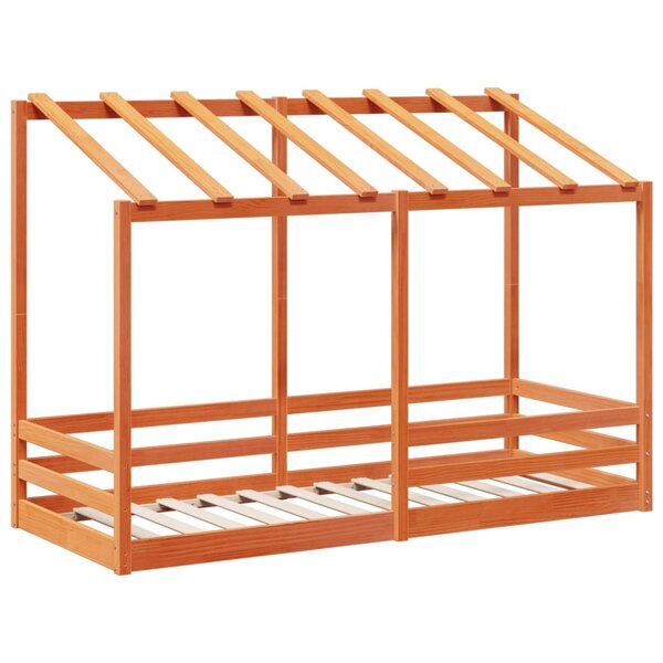 vidaXL Lit pour enfants et toit cire marron 75x190 cm bois massif pin