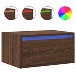 vidaXL Table de chevet murale avec lumières LED chêne marron