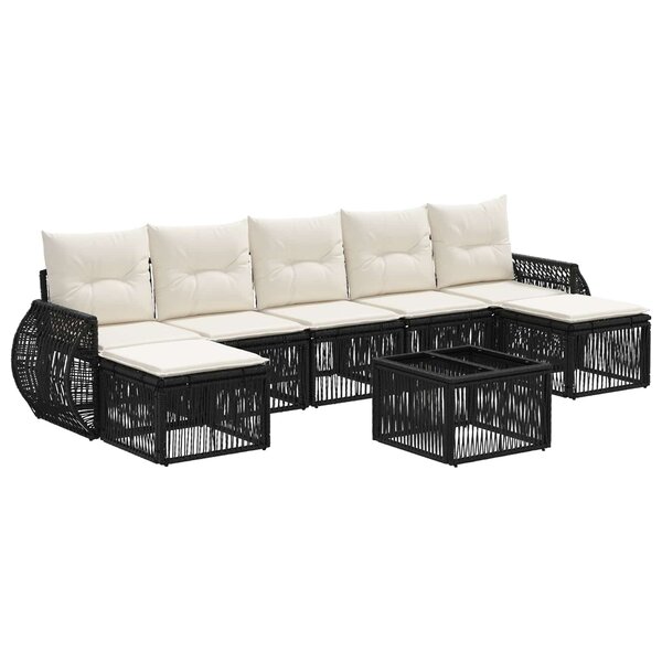 vidaXL Ensemble de canapé de jardin 8 Pièces Noir et blanc crème