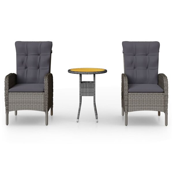 vidaXL Mobilier de bistro de jardin 3 Pièces Résine tressée Gris