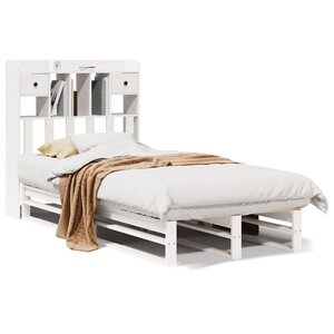 vidaXL Lit bibliothèque sans matelas blanc 90x200cm bois de pin massif