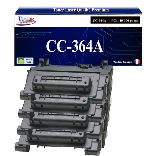 T3AZUR -4x Toners compatibles avec HP CC364A / CE390A (64A/90A) pour HP Laserjet P4014  P4014N  P4015  P4015N  P4015TN  P4015X