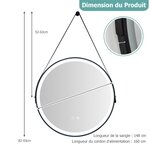 Miroir de salle de bain à led rond de 60 cm éclairage tricolore anti-buée mémoire miroir mural suspendu sangle en cuir 20_0006299