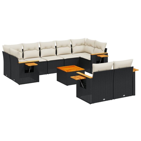 vidaXL Salon de jardin 10 Pièces avec coussins noir résine tressée