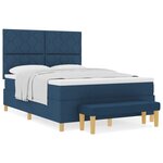 vidaXL Lit Box Spring avec Matelas & Banc Bleu 160x200 cm Tissu