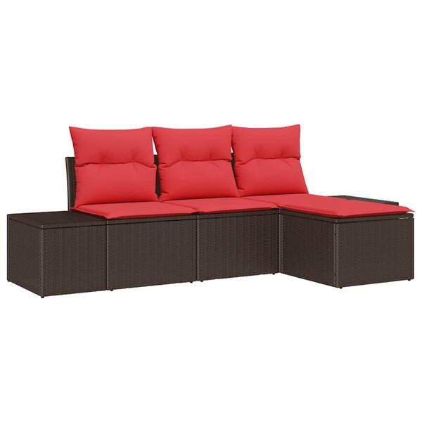 vidaXL Ensemble de canapé de jardin avec coussin 4 Pièces Marron et rouge