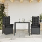 vidaXL Ensemble à manger de jardin avec coussins 3 Pièces Noir