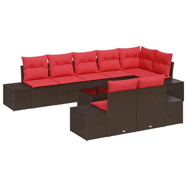 vidaXL Ensemble de canapé de jardin avec coussin 9 Pièces Marron et rouge