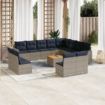vidaXL Salon de jardin avec coussins 13 Pièces gris résine tressée