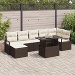 Set de sofa de jardin vidaXL 8 pièces avec coussins marron en polyrotin