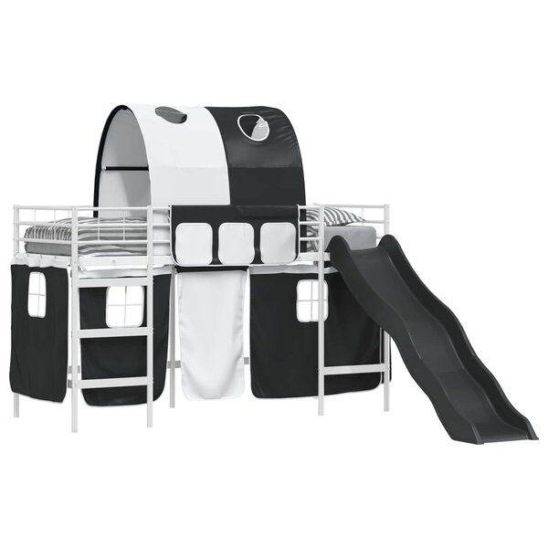 vidaXL Cadre de lit superposé pour enfants avec rideaux Blanc et Noir