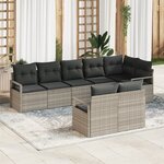 Set de canapé de jardin 8 pièces avec coussins gris clair en rattan synthétique