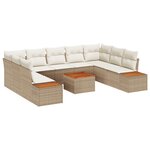 Canapé de jardin 6 pièces avec coussins Beige Poly Rattan Acacia