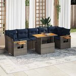 vidaXL Salon de jardin 8 Pièces avec coussins gris résine tressée