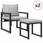 vidaXL Mobilier de jardin avec coussin Autre 4 Pièces Noir Acier
