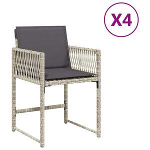 vidaXL Chaises de jardin avec coussins lot de 4 gris clair poly rotin