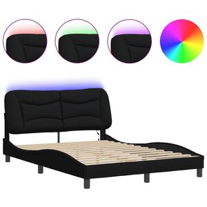 vidaXL Cadre de lit avec LED sans matelas Hvar noir 140x190 cm tissu