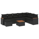 vidaXL Salon de jardin 9 Pièces avec coussins noir résine tressée