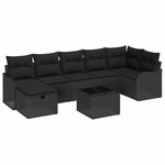vidaXL Ensemble de Canapés avec coussin 8 Pièces Noir polyrotin