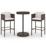 vidaXL Meubles de bar de jardin 3Pièces et coussins Résine tressée Marron