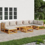 vidaXL Salon de jardin 8 Pièces avec coussins gris clair bois massif