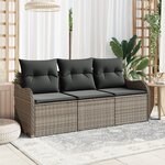 Ensemble de Canapé de Jardin 3 Pièces avec Coussins Gris Poly Rattan