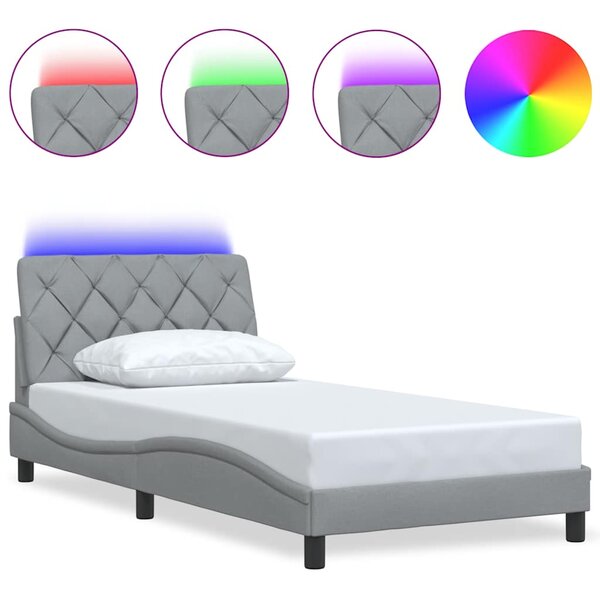 vidaXL Cadre de lit avec LED sans matelas gris clair 100x200 cm tissu